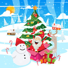 Christmas Card Illustration - Santa Surprise Box