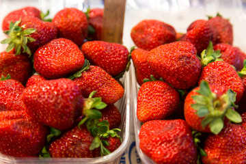 strawberries in plastic box ready to eat