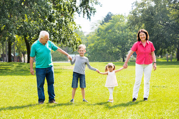 Fototapeta premium Grandparents And Grandchildren Together In Park