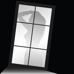 girl beauty silhouette front of window illustration