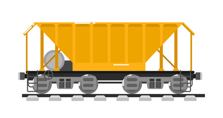 Railway wagon for mass transit bulk cargo isolated on white background vector illustration. Railroad transport. Side view freight container. Cargo train on railroad. Rail carriage in flat design