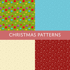 Christmas seamless patterns. Colorful and line ball toys for Christmas tree decoration vectors on color backgrounds. For Merry Christmas and Happy New Year concepts, Xmas cards, wrapping paper