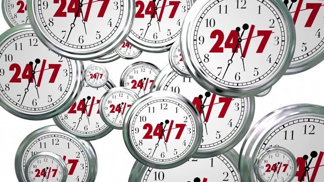 24 7 Hours Day Service Always Open Clocks Time 3d Animation