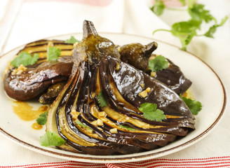 Roasted eggplants in caramel sauce (honey and garlic sauce)
