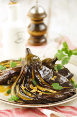 Roasted eggplants in caramel sauce (honey and garlic sauce)