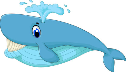 Obraz premium cute blue cartoon whale smiling