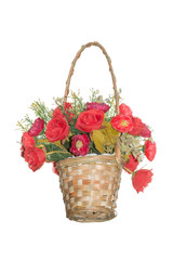 Fototapeta na wymiar Rose plastic in basket Interior and outside plant flower in isol