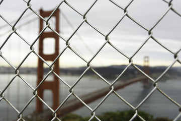 Golden Gate bridge from top view in foggy day