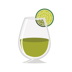 green cocktail in a glass with a lemon slice icon over white background. vector illustration
