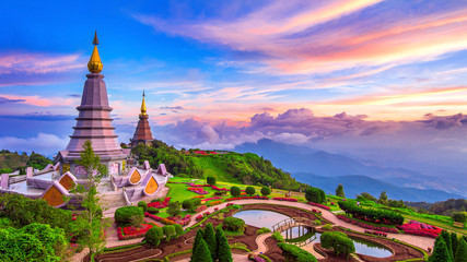 Naklejka premium The best of landscape in Chiang mai. Pagodas Noppamethanedol & N