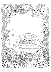 funny monster animal group hand drawn vector drawing illustration