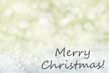 Fototapeta na wymiar Golden Bokeh Background, Snow, Text Merry Christmas