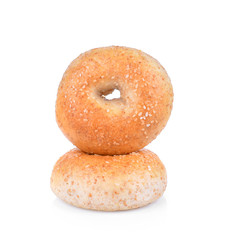 Sesame seeded bagel viewed from above isolated against white