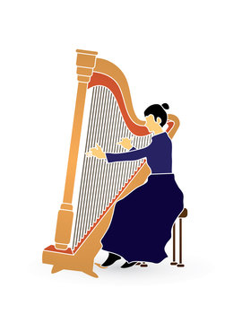 woman playing gold harp clip art preview