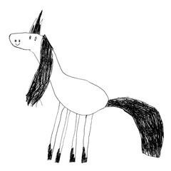 Kids drawing of a cute magic unicorn.