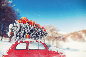 3D Rendering xmas  car travel