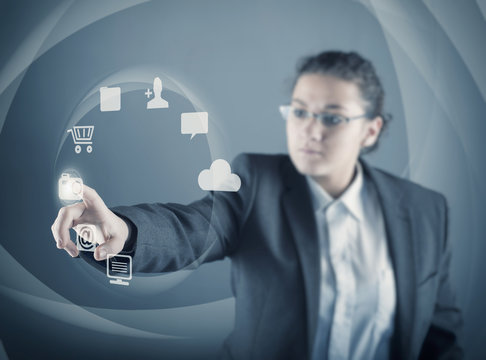 Young girl using virtual screen