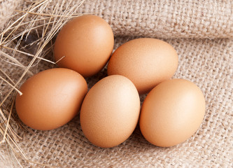 Fresh Eggs prepare on gunny-bag ,ready for cooking