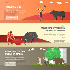 Spain Corrida and Running of the Bulls concept vector illustration. Bull, matador