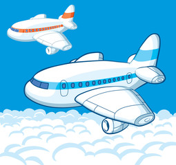 Two airplanes. Cartoon vector illustration
