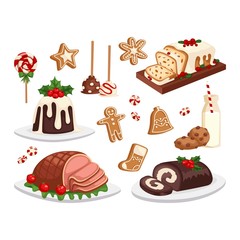 Christmas food vector set.