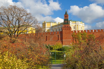 Beautiful autumn view of the Moscow Kremlin and Alexander garden, Moscow, Russia