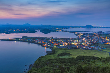 Jeju city, South Korea. view from Sunset Peak. Jeju island is on