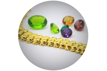 jewelry precious stone.gem.Gold bracelet in 3d illustration background 