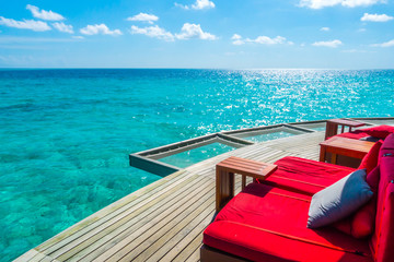 Vacation net seat in tropical Maldives island and beauty of the