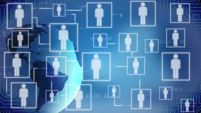 Growing number of social network users, Earth globe spinning on blue background