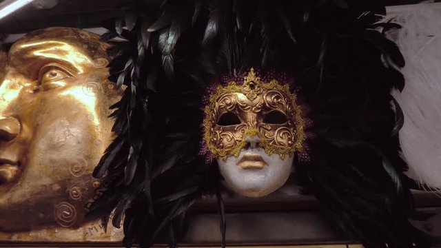 Luxury Golden Venetian Mask With Black Feathers. Original Venetian Mask. Venice Mask. Face Mask from Venice Italy.