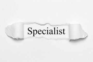 Specialist on white torn paper