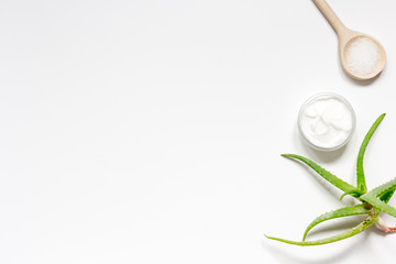 organic cream with aloe on white background top view