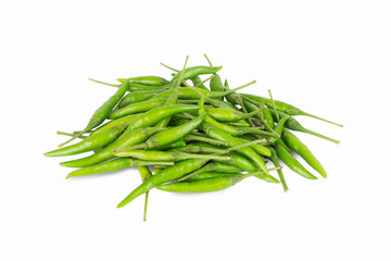 Fresh green chili pepper isolated on a white background