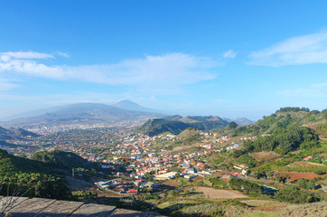 Mirador Mirador Jardina, North-east of Tenerife, Canary Islands Spain. Panoramic view of town La Laguna and volcano Teide.