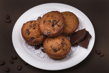 Muffins with chocolate filling home-cooked, closeup