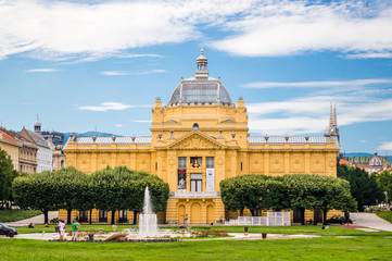Art pavilion in colorful park, in Zagreb, capital of Croatia