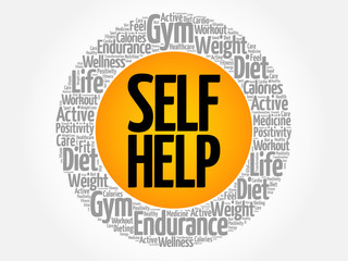 Self Help word cloud collage, health concept background