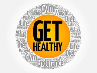 Get Healthy word cloud collage, health concept background