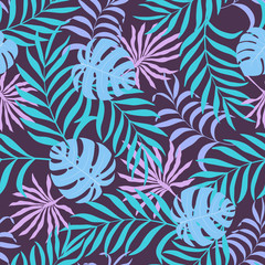 Tropical background with palm leaves. Seamless floral pattern