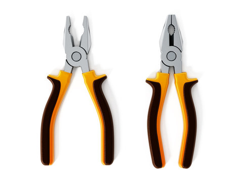 Open and closed pliers isolated on white background. 3D illustration