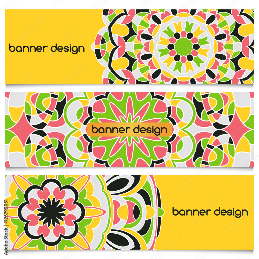 Poster abstract geometric header vector background with mandala. set of vector banners with abstract geomet