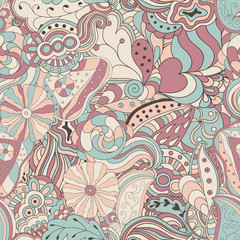 Seamless abstract hand-drawn waves pattern. Vintage colors