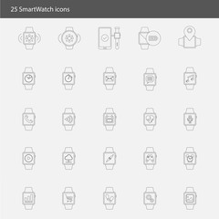 Smart watch vector icons set outline style