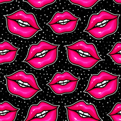 Pink lips seamless pattern Vector female lips background.Colorful illustration,Creative backdrop.Fashion stylish wallpaper.Trendy and glamour design in vogue style.Bright repeat print.