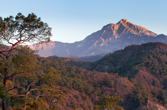 Turkish landscape with Olympos mountain,