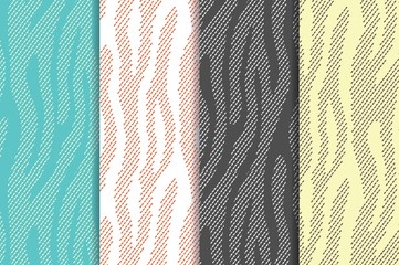 Seamless vector patterns set with zebra/tiger stripes. Textile repeating animal fur backgrounds. Halftone stripes endless backgrounds. Abstract animal prints.