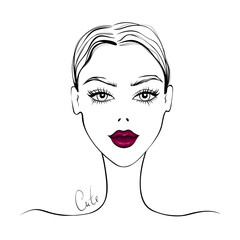 Vector beautiful girl portrait in sketch style. Young fashion women. Cute lady. Young model faces in vogue style. Stylish girl illustration. Trendy graphic, Contour drawing. Beauty and elegant face.