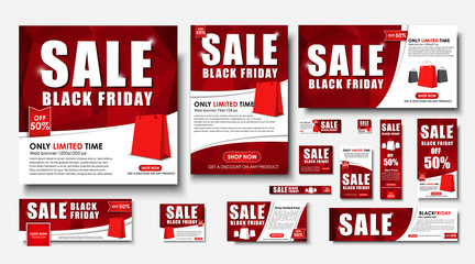 Set of web banner for Black Friday sales, standard sizes - obrazy, fototapety, plakaty