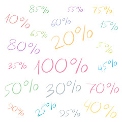 Hand lettering sale discount promo numbers and percent symbols.